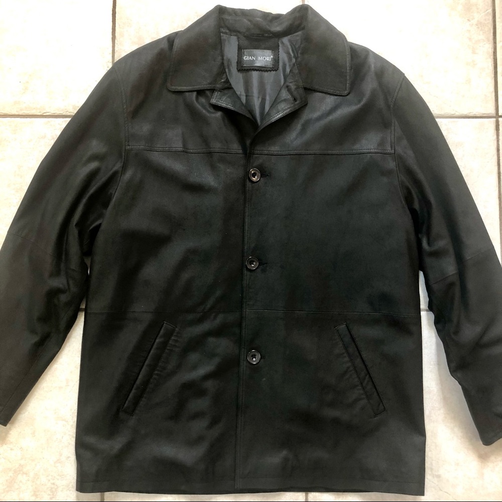 Men’s Gian Mori Black Genuine Leather Blazer Jacket